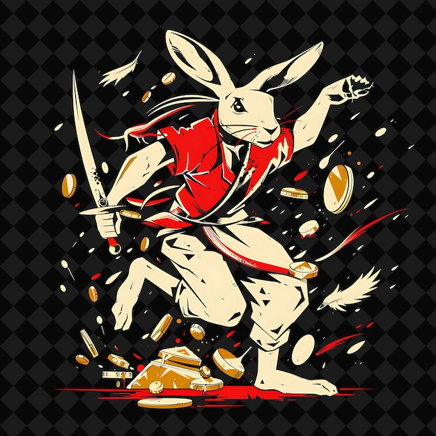 PSD nimble hare thief portrait holding a dagger with a sprinting illustration animal warrior character