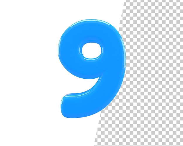 nine  number blue 9 text 3d render