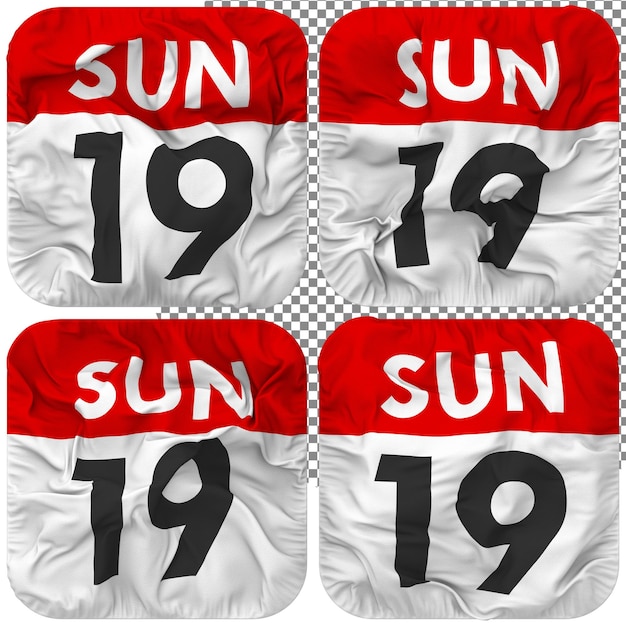 Nineteenth 19th Sunday Date Calendar Icon Isolated Four Waving Style Bump Texture 3D Rendering