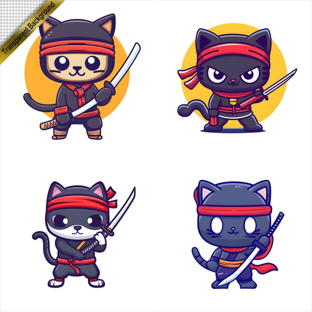 Ninja Cat with Long Sword Cartoon Style Series