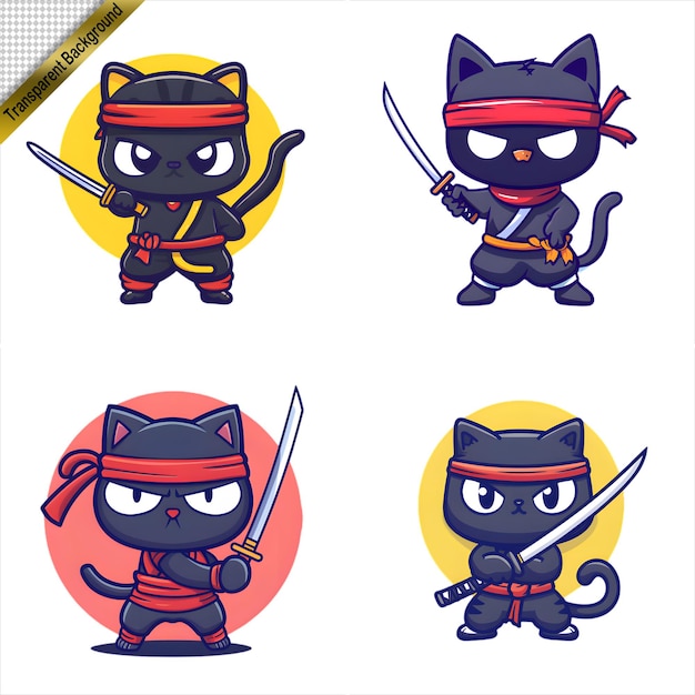 PSD ninja cat with long sword cartoon style series