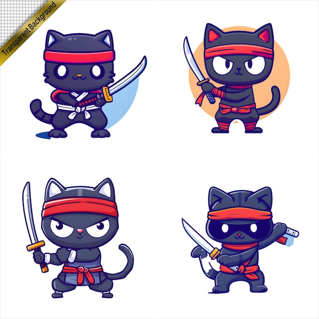 Ninja Cat with Long Sword Cartoon Style Series