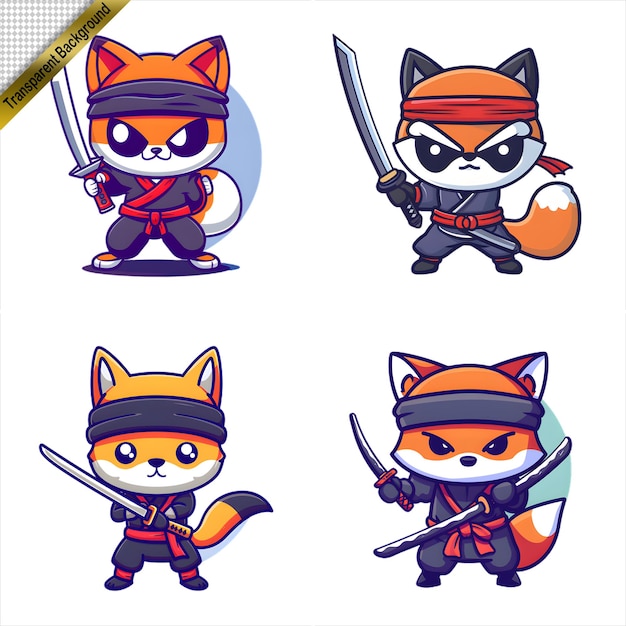 Ninja Fox with Sword Cartoon Series with No Background