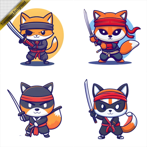 Ninja Fox with Sword Cartoon Series with No Background