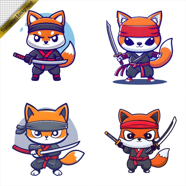 Ninja Fox with Sword Cartoon Series with No Background