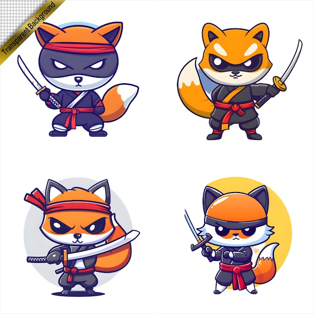 Ninja Fox with Sword Cartoon Series with No Background