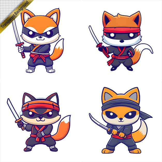 Ninja Fox with Sword Cartoon Series with No Background