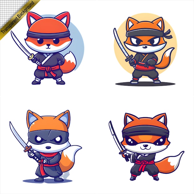 Ninja Fox with Sword Cartoon Series with No Background