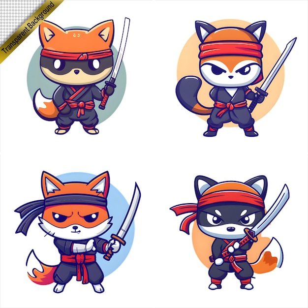 Ninja Fox with Sword Cartoon Series with No Background