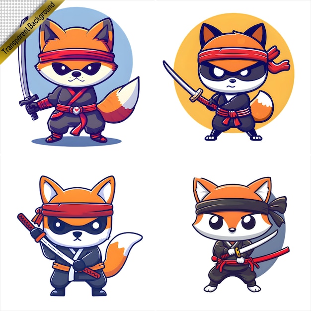 Ninja Fox with Sword Cartoon Series with No Background