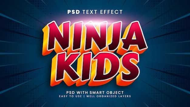 Ninja kids 3d editable text effect with child and cartoon text style