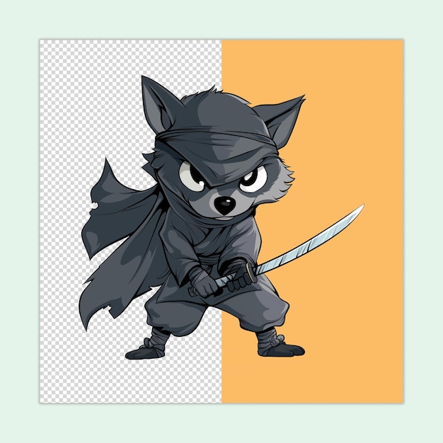 PSD ninja wolf cartoon isolated on a transparent background