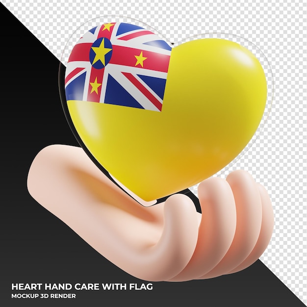 Niue flag with heart hand care realistic 3d textured