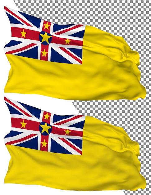 Niue Islands flag wave isolated plain bump texture transparent background 3d rendering