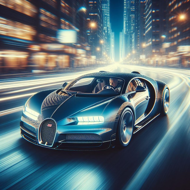 a noble bugatti hypercar is speeding through the night lights car png