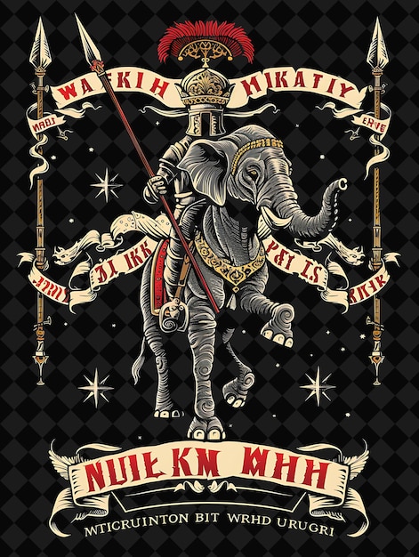 PSD noble elephant knight portrait bearing a lance in a gallopin illustration animal warrior character