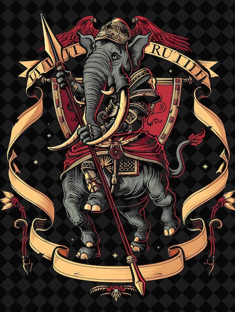 PSD noble elephant knight portrait bearing a lance in a gallopin illustration animal warrior character