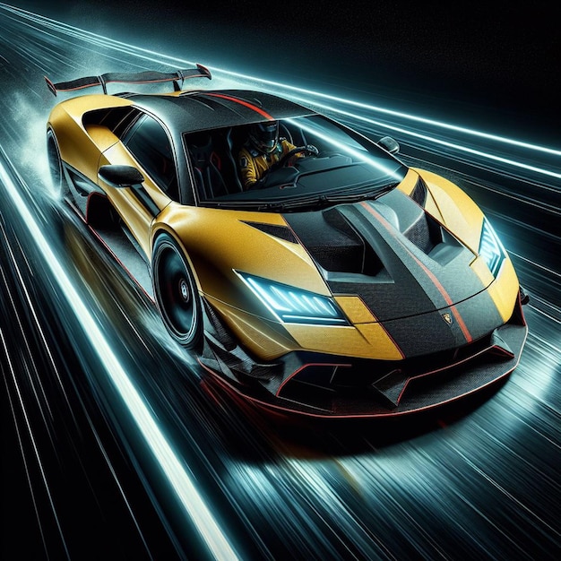 a noble lamborghini hypercar is speeding through the night lights car png black background