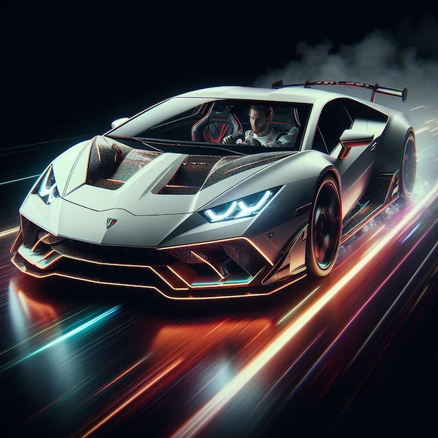 a noble lamborghini hypercar is speeding through the night lights car png black background