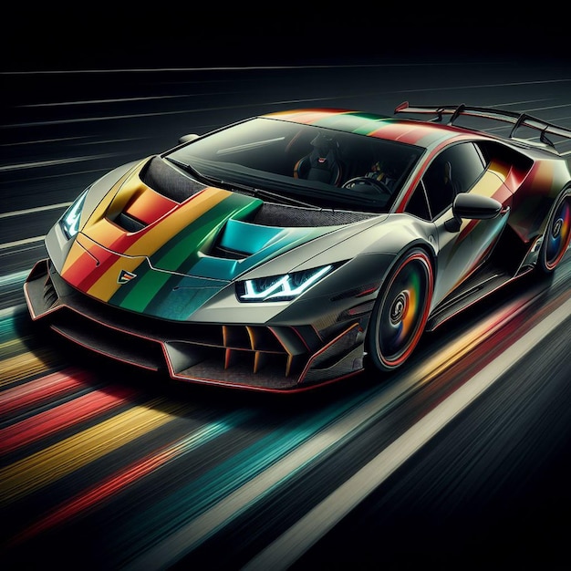 a noble lamborghini hypercar is speeding through the night lights car png black background