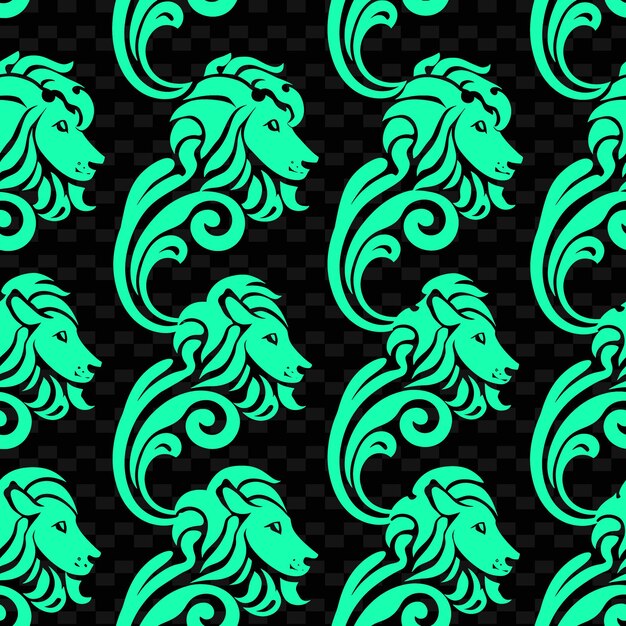 PSD noble paisley pattern with lion icon and simple curves with nature inspired abstract outline art