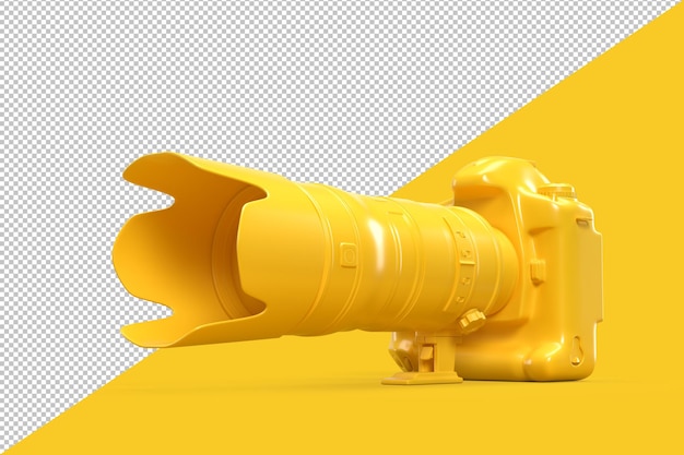 Non-existent Yellow DSLR camera on yellow background. 3D illustration