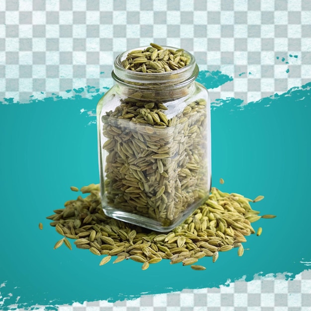 noodle grains in a glass jar on blue background high quality photo