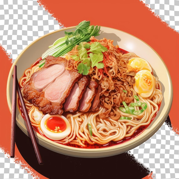 Noodles with reddish pork transparent background