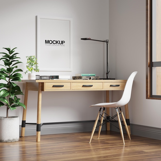 Nordic Home Office Interior Wall Mockup Frame Mockup