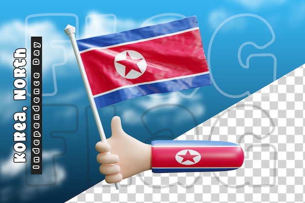 North Korea waving flag on holding hand or North Korea flag on holding hand