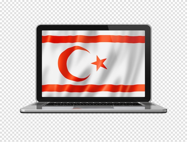 Northern Cyprus flag on laptop screen isolated on white 3D illustration