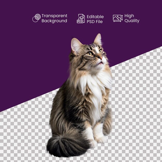 PSD a norwegian forest cat on the transparent background