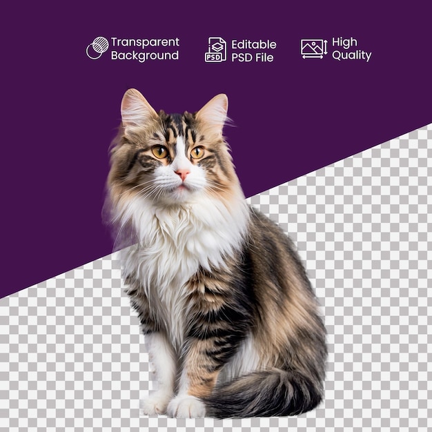 PSD a norwegian forest cat on the transparent background