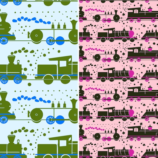 PSD nostalgic winter trains with steam silhouettes and vintage d illustration vector pattern designs