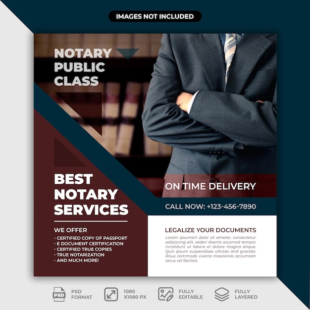 PSD notary services post template for social media