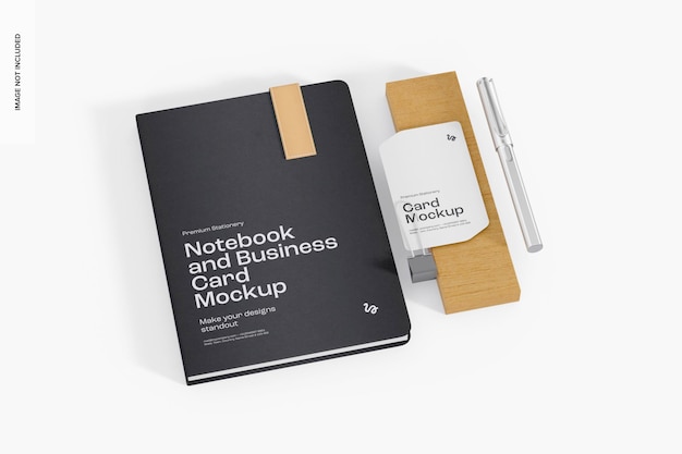 Notebook and Business Card Mockup, Left View