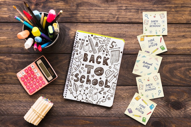 Notebook mockup with back to school concept