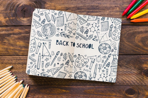 Notebook mockup with back to school concept