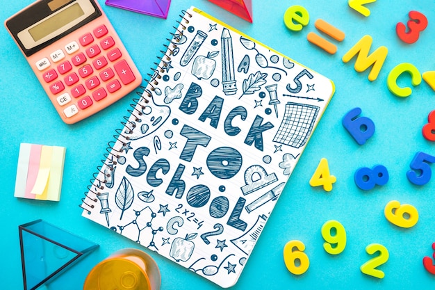 Notebook mockup with back to school concept