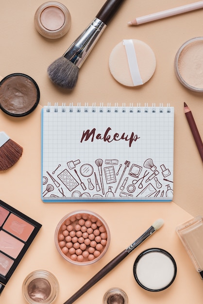 Notebook mockup with makeup concept