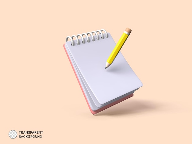 Notebook and pencil icon isolated 3d render illustration