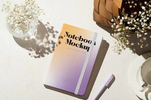 Notebook and plants mockup