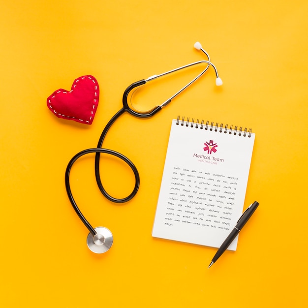 Notebook and stethoscope