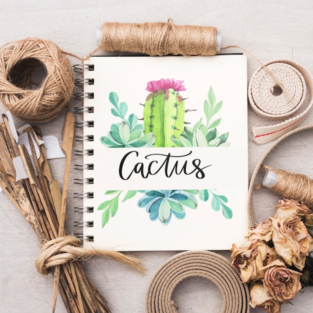 Notepad mockup with gardening concept