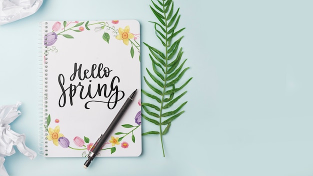 PSD notepad template for spring with flowers