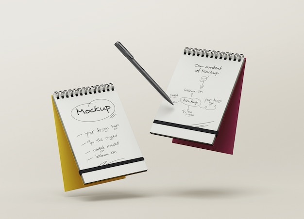 PSD notepads mockup with a pen