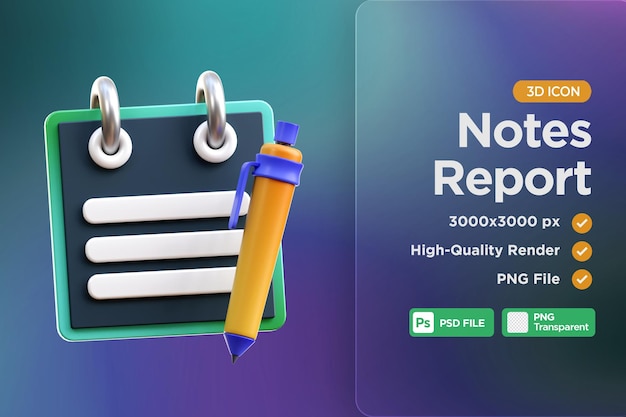 Notes Report 3D Icon Illustration