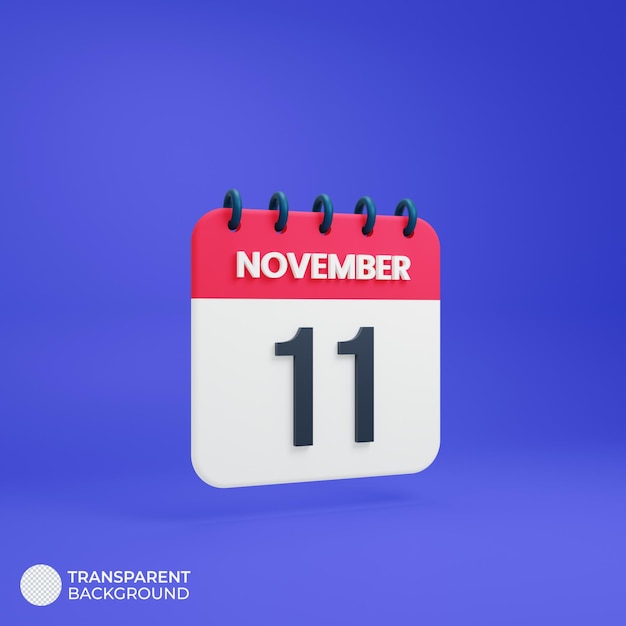 November Realistic Calendar Icon 3D Rendered Date November 11