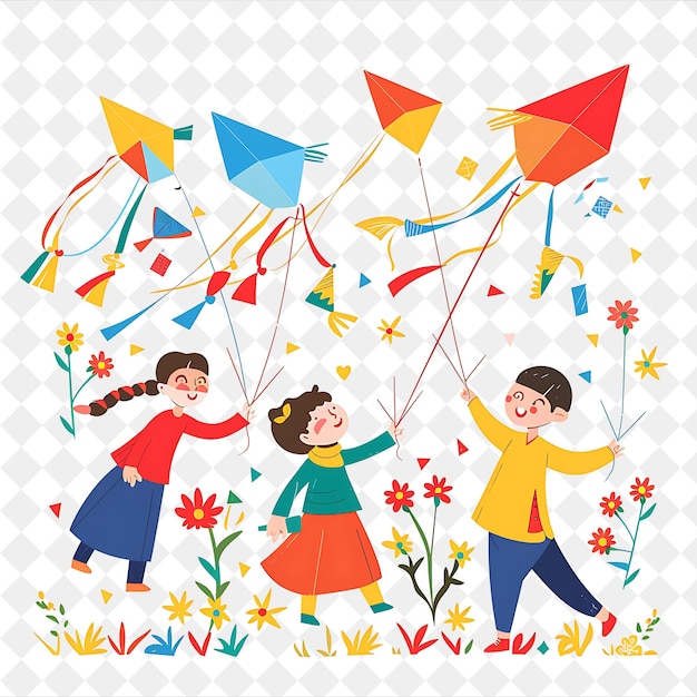 Nowruz Festival With Children Flying Kites Design Is Colorfu PNG Festival 2D Flat Art Illustrations