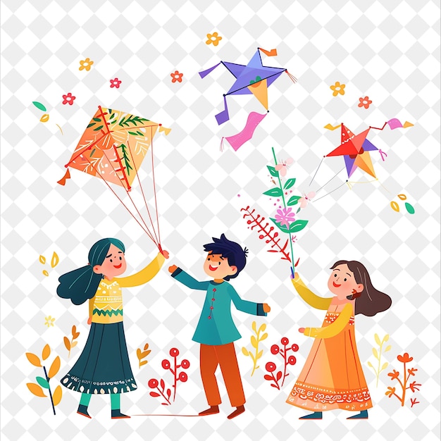 Nowruz Festival With Children Flying Kites Design Is Colorfu PNG Festival 2D Flat Art Illustrations